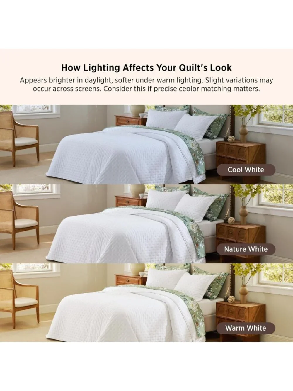 Lightweight Queen Quilt - Bright White Clover Pattern Bedspread, Soft All-Season